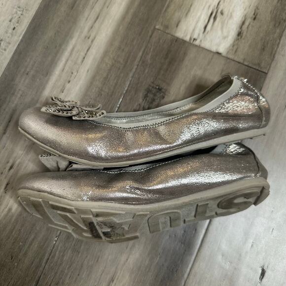 Stuart Weitzman Girls Fannie Glitzy Ballet Flat Pewter Gray Size 3 - Picture 5 of 8